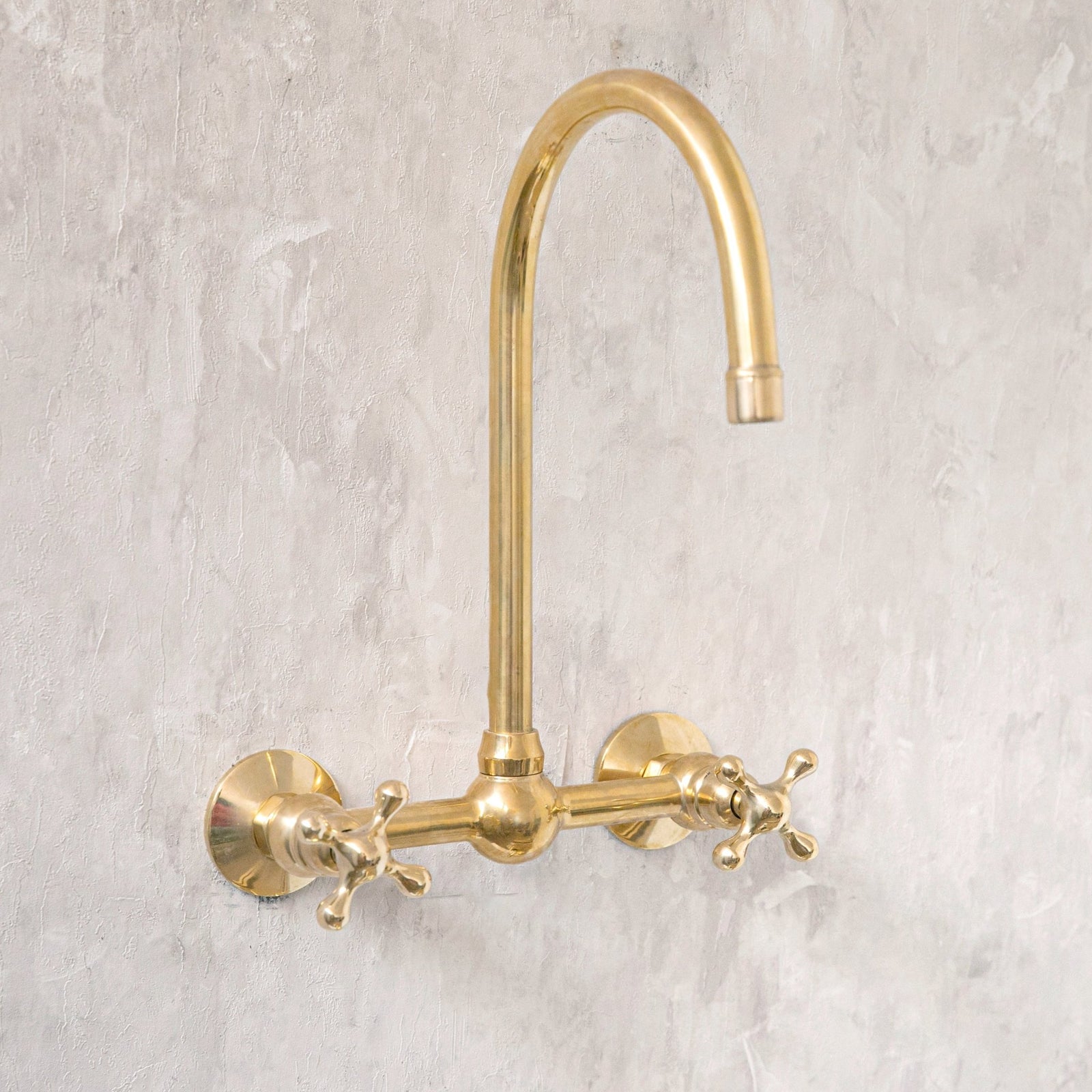 Unlacquered Wall Mounted Brass Gooseneck Faucet for Bathroom and Kitchen - handcrafted luxury Kitchen Faucets for kitchen and bathroom interiors by Brooklyn Brass