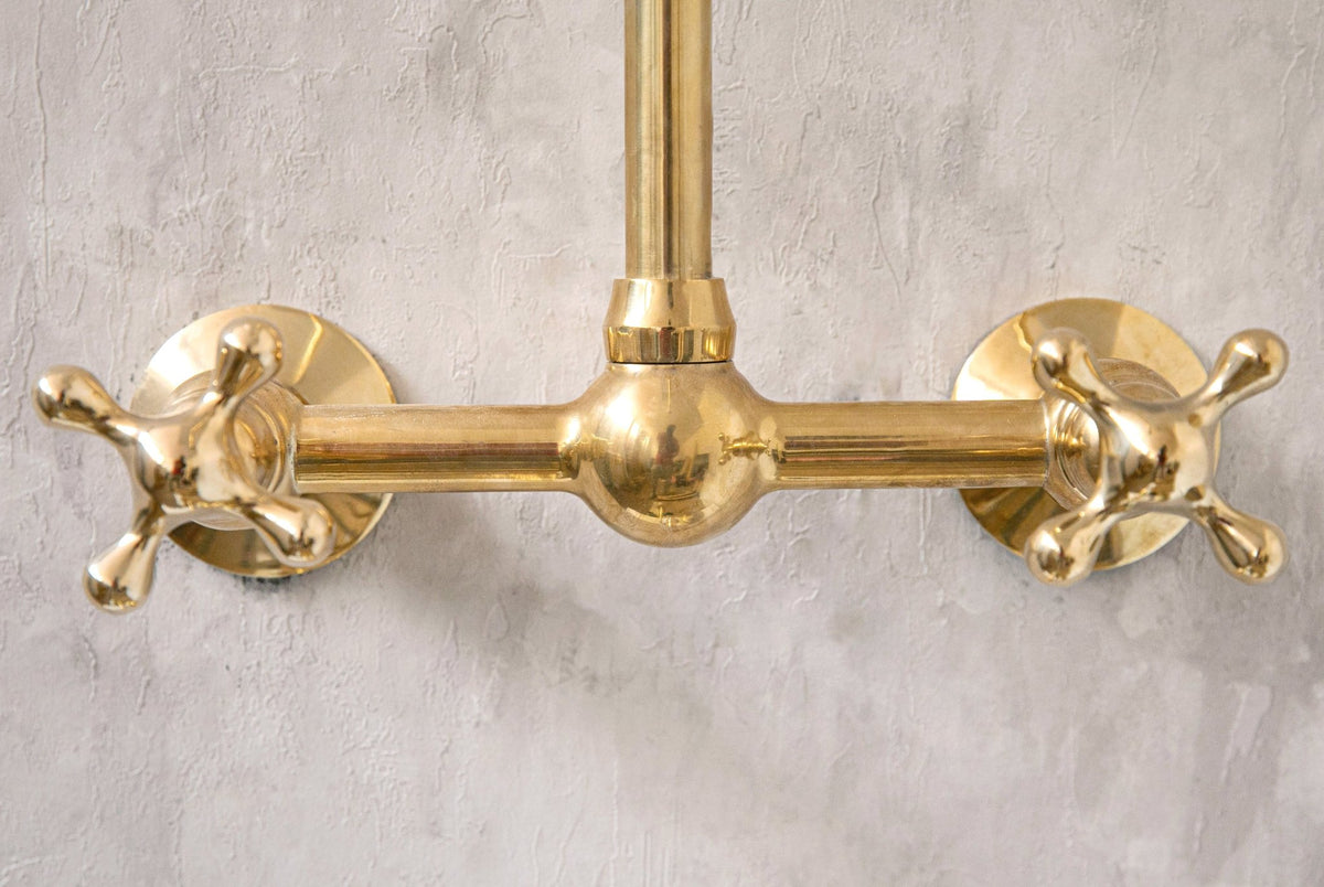 Unlacquered Wall Mounted Brass Gooseneck Faucet for Bathroom and Kitchen - handcrafted luxury Kitchen Faucets for kitchen and bathroom interiors by Brooklyn Brass