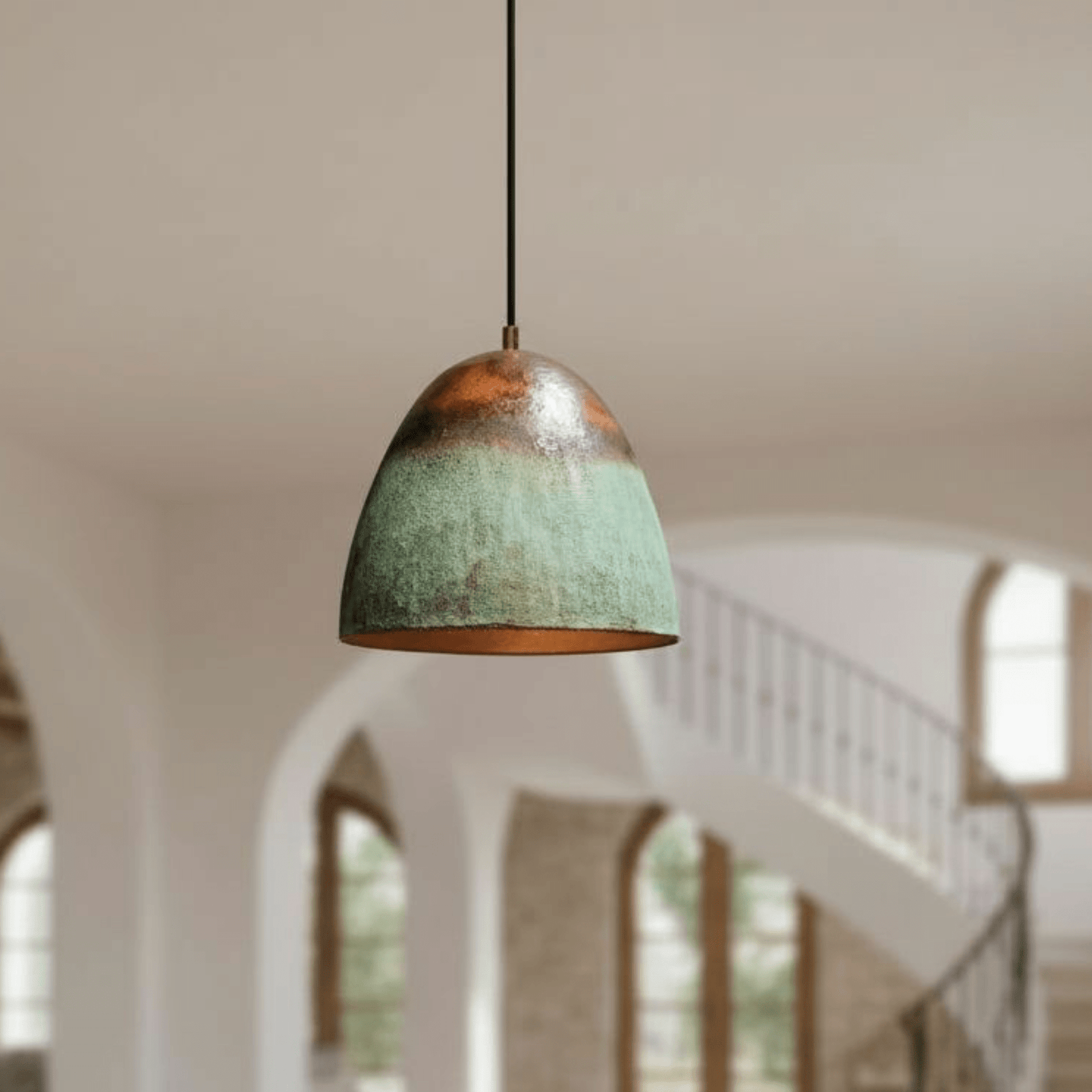 Verdigris Copper Bell Pendant – Green Patina Oxidized Ceiling Fixture - handcrafted luxury for kitchen and bathroom interiors by Brooklyn Brass