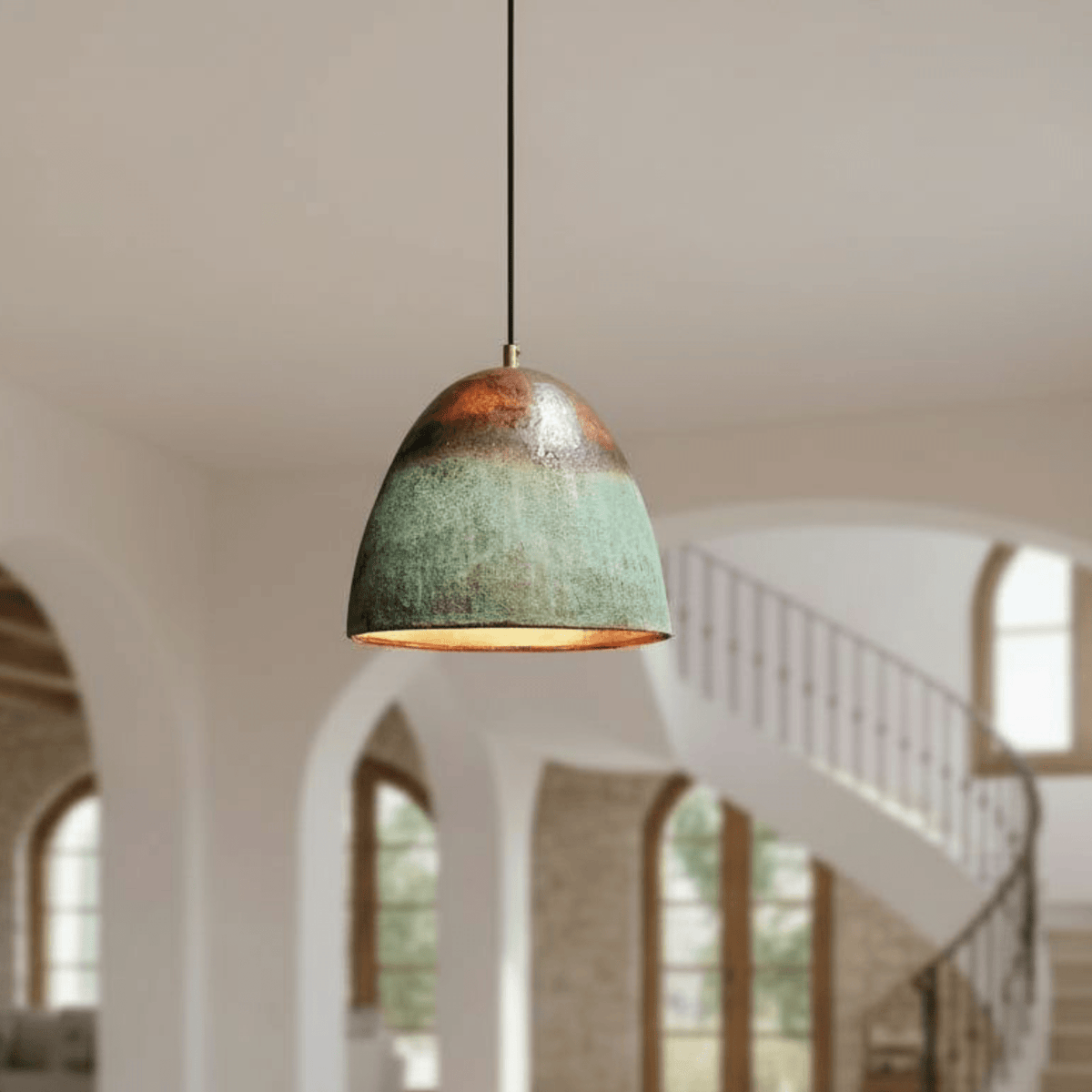 Verdigris Copper Bell Pendant – Green Patina Oxidized Ceiling Fixture - handcrafted luxury for kitchen and bathroom interiors by Brooklyn Brass