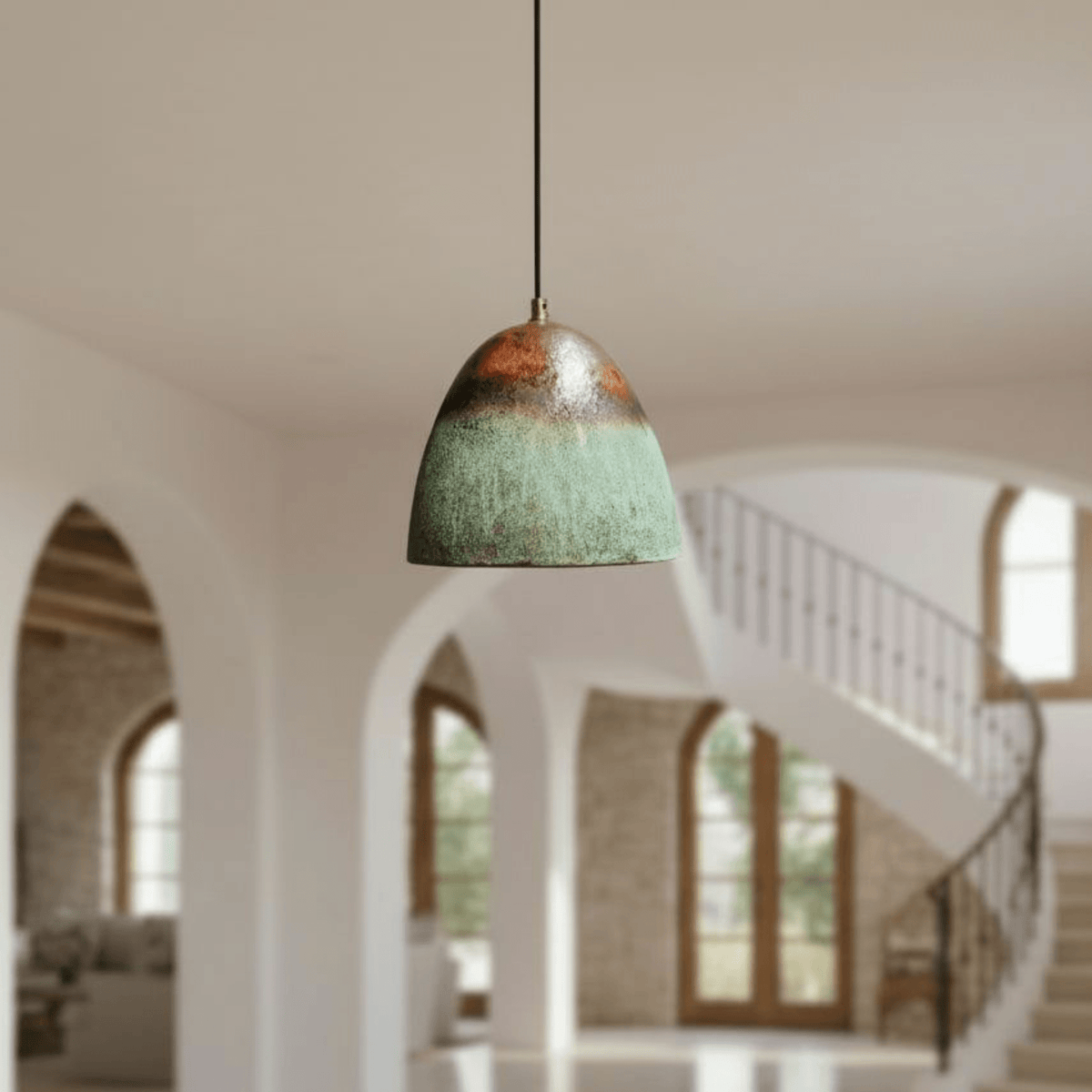 Verdigris Copper Bell Pendant – Green Patina Oxidized Ceiling Fixture - handcrafted luxury for kitchen and bathroom interiors by Brooklyn Brass