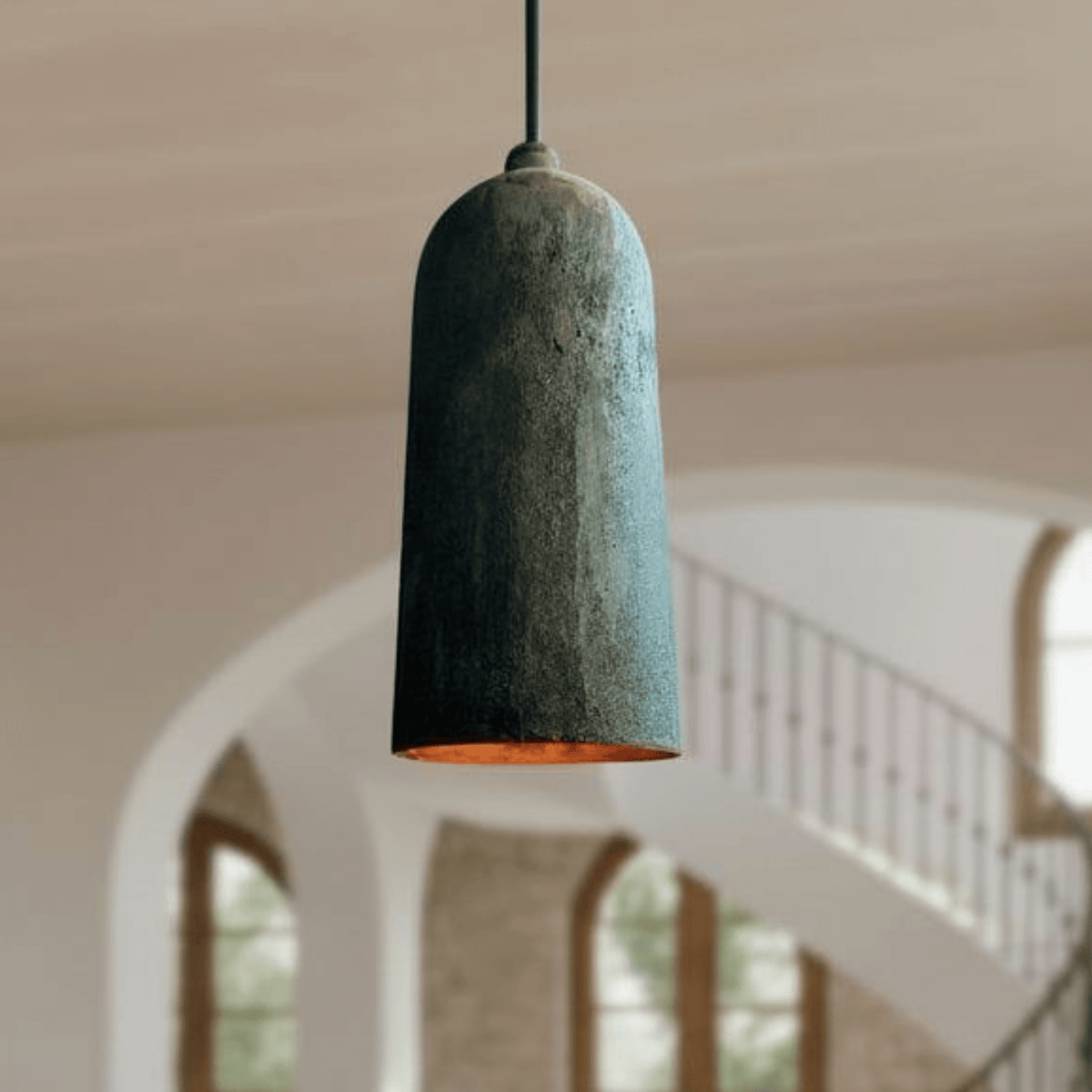Verdigris Copper Cylinder Pendant – Long Patina Ceiling Light for Kitchens - handcrafted luxury for kitchen and bathroom interiors by Brooklyn Brass