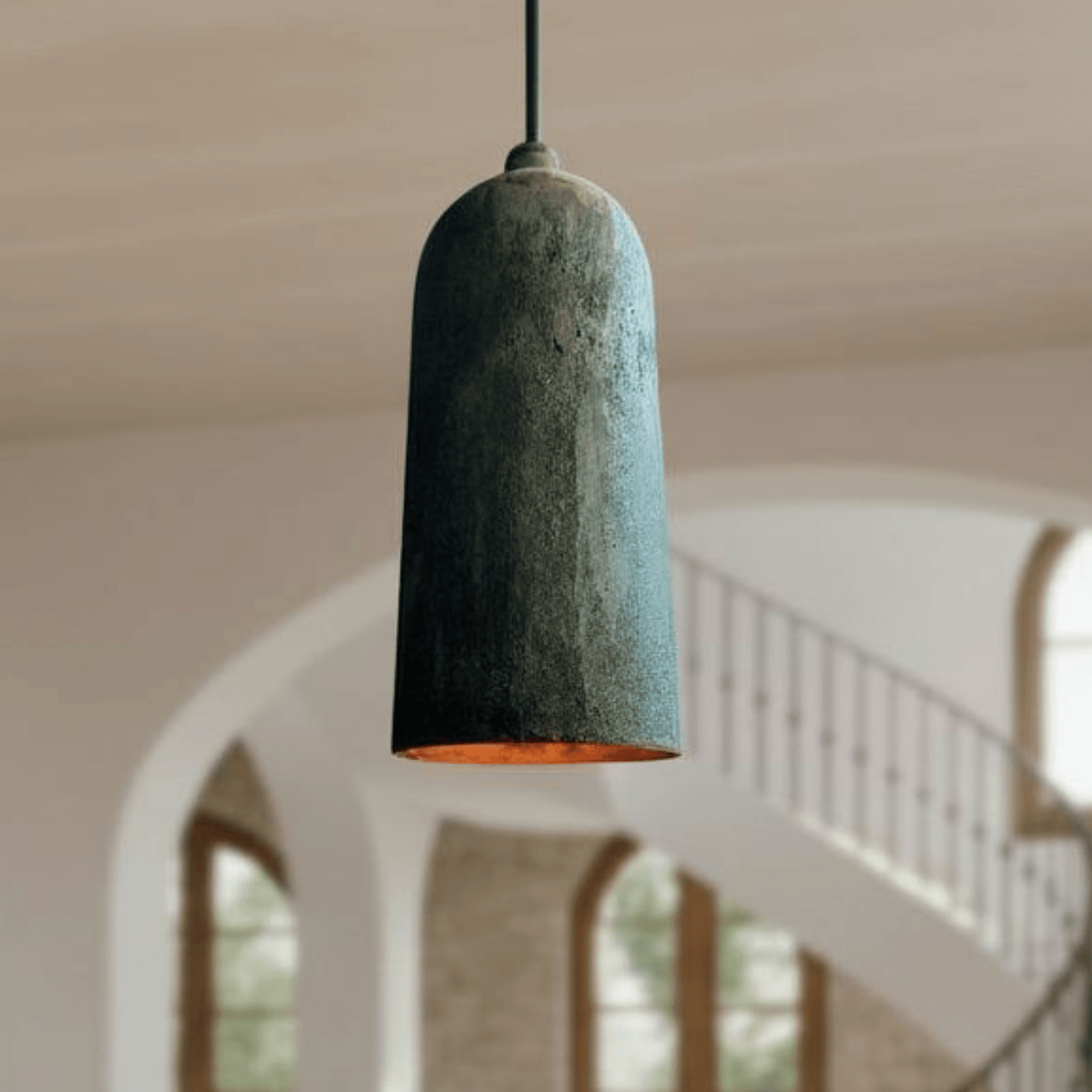 Verdigris Copper Cylinder Pendant – Long Patina Ceiling Light for Kitchens - handcrafted luxury for kitchen and bathroom interiors by Brooklyn Brass
