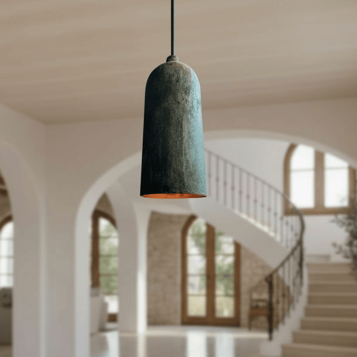 Verdigris Copper Cylinder Pendant – Long Patina Ceiling Light for Kitchens - handcrafted luxury for kitchen and bathroom interiors by Brooklyn Brass