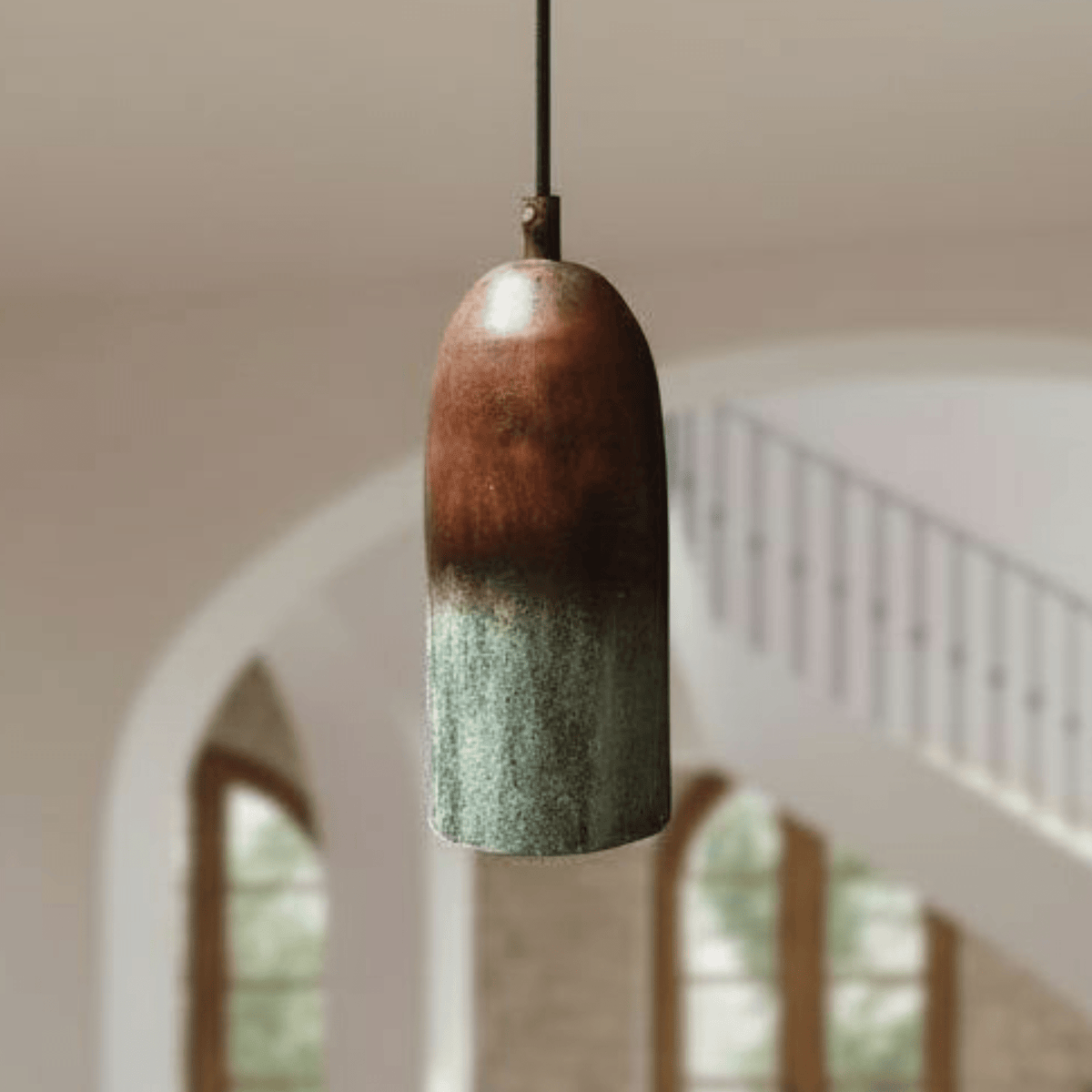 Verdigris Copper Cylinder Pendant – Tall Green Patina Ceiling Fixture - handcrafted luxury for kitchen and bathroom interiors by Brooklyn Brass