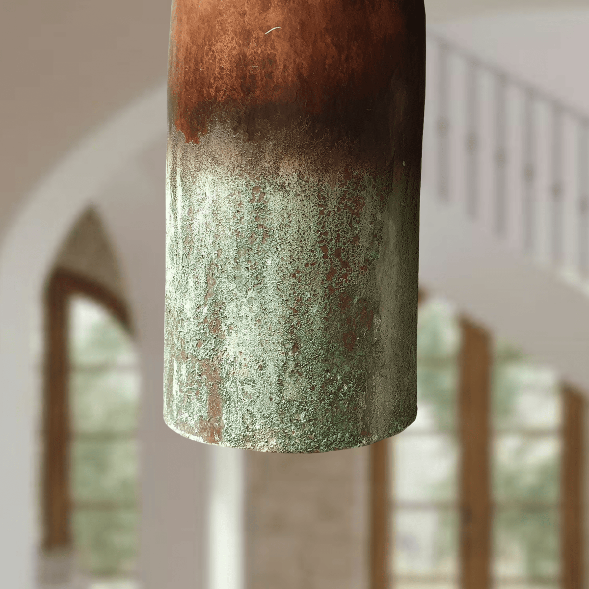 Verdigris Copper Cylinder Pendant – Tall Green Patina Ceiling Fixture - handcrafted luxury for kitchen and bathroom interiors by Brooklyn Brass