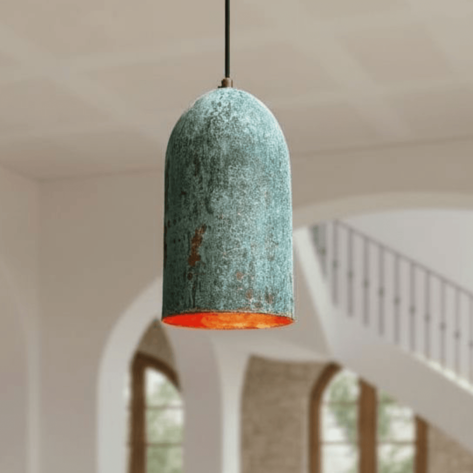 Verdigris Copper Cylinder Pendant – Tall Green Patina Light for Kitchens - handcrafted luxury for kitchen and bathroom interiors by Brooklyn Brass