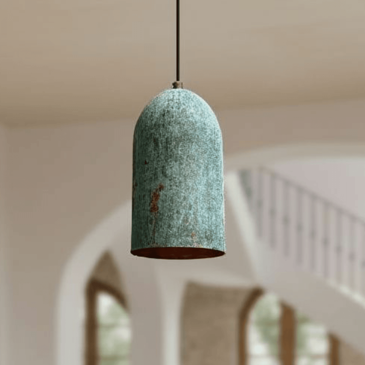 Verdigris Copper Cylinder Pendant – Tall Green Patina Light for Kitchens - handcrafted luxury for kitchen and bathroom interiors by Brooklyn Brass