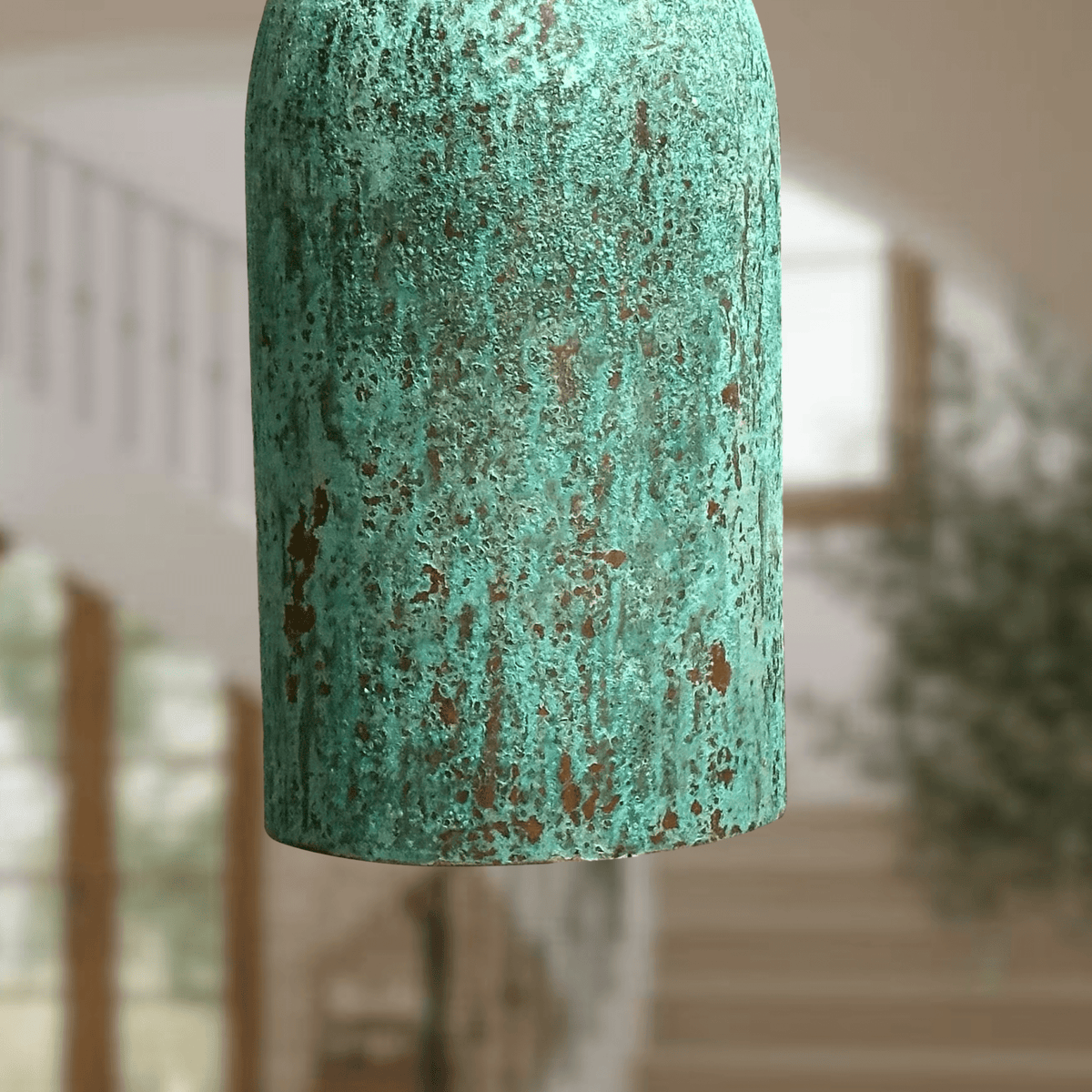 Verdigris Copper Cylinder Pendant – Tall Green Patina Light for Kitchens - handcrafted luxury for kitchen and bathroom interiors by Brooklyn Brass