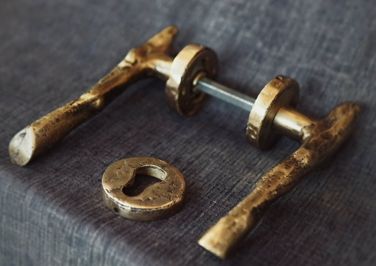 Vintage Brass Door Handle, Tree Branch Design - handcrafted luxury Hardware and Drains for kitchen and bathroom interiors by Brooklyn Brass