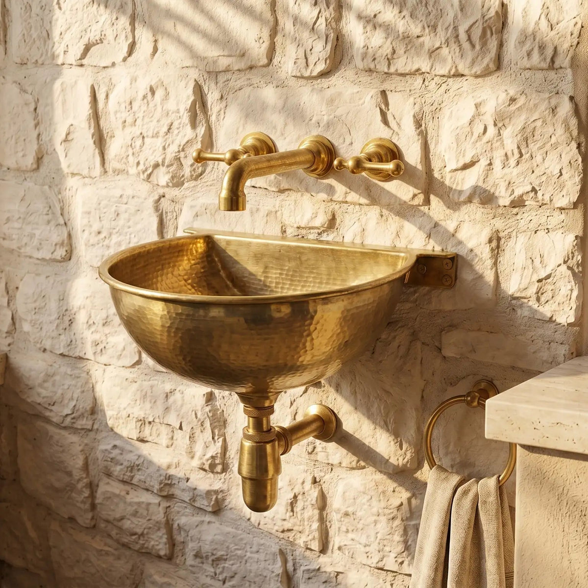 Vintage Brass Wall Mounted Sink with Unlacquered Brass Faucet - handcrafted luxury Bathroom Sinks for kitchen and bathroom interiors by Brooklyn Brass