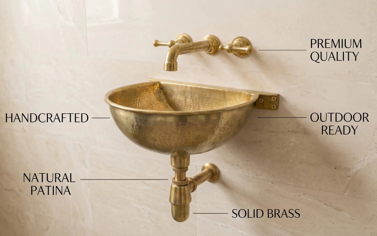 Vintage Brass Wall Mounted Sink with Unlacquered Brass Faucet - handcrafted luxury Bathroom Sinks for kitchen and bathroom interiors by Brooklyn Brass
