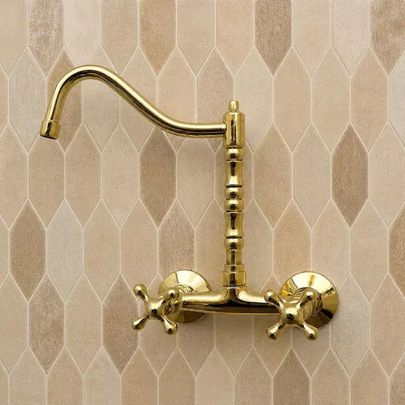 Wall Mounted Brass Antique Faucet for Bathroom and Kitchen - handcrafted luxury Kitchen Faucets for kitchen and bathroom interiors by Brooklyn Brass