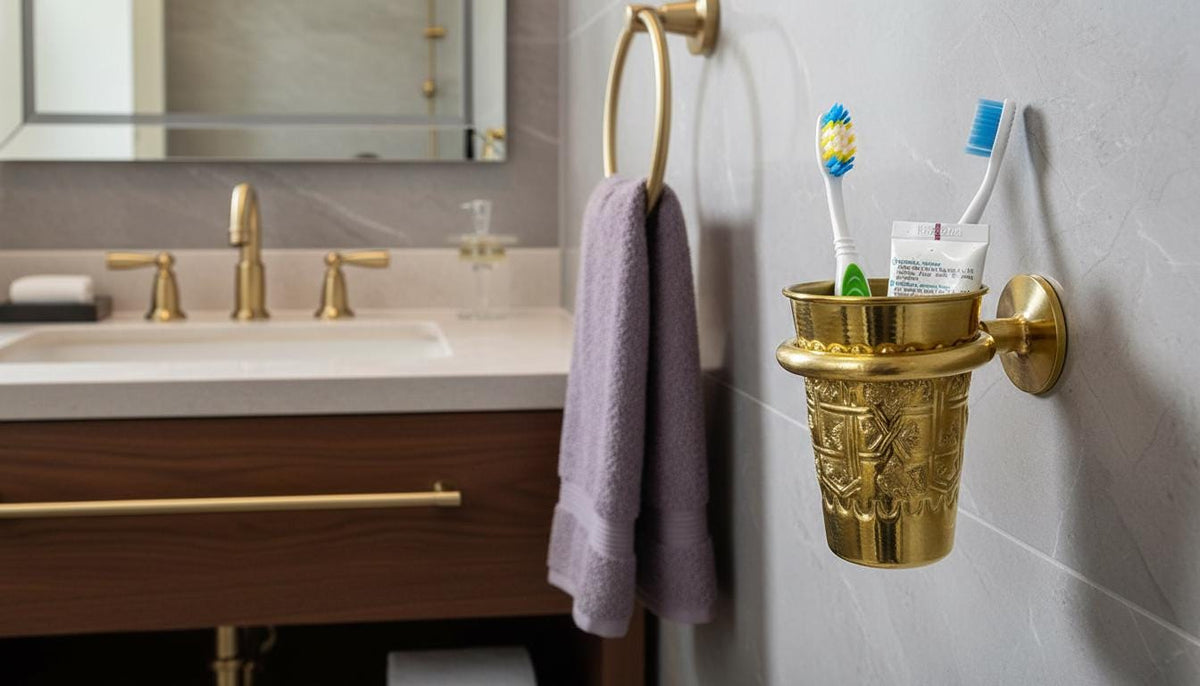 Wall Mounted Brass Toothbrush Holder, Handcrafted Moroccan Vanity Organizer - handcrafted luxury for kitchen and bathroom interiors by Brooklyn Brass