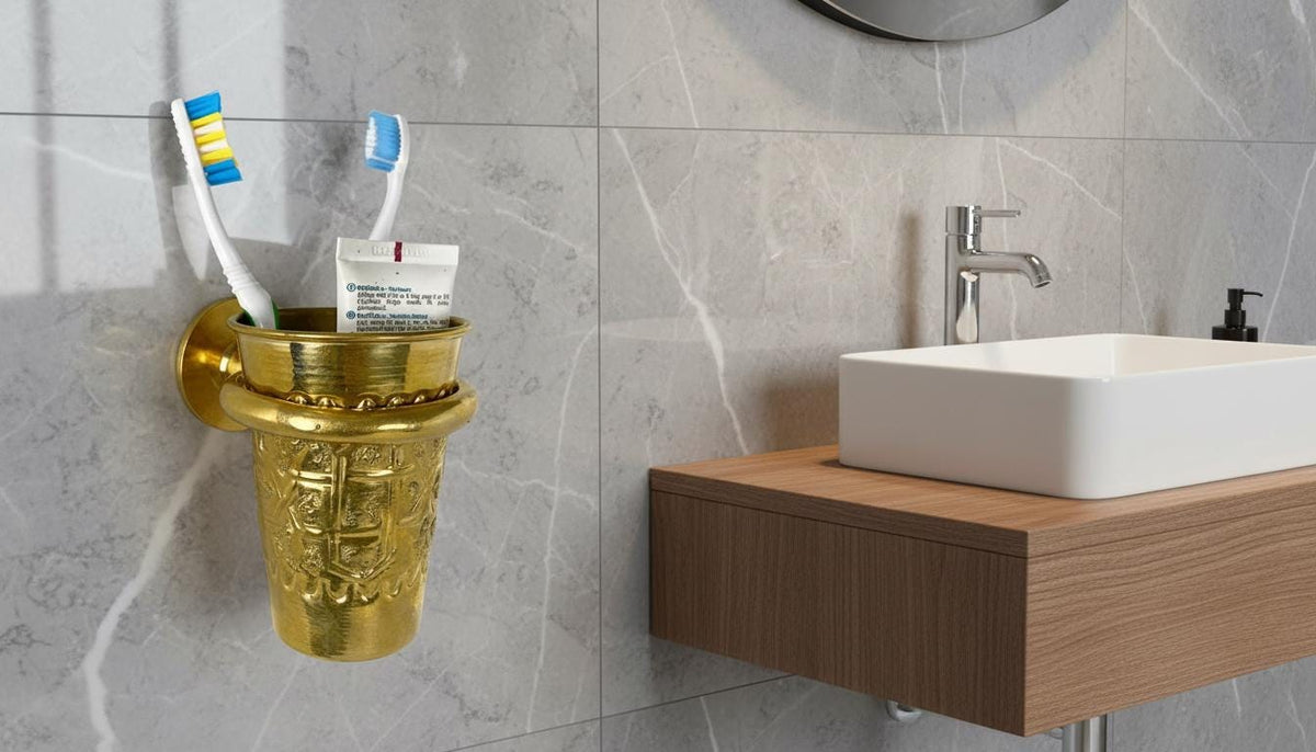 Wall Mounted Brass Toothbrush Holder, Handcrafted Moroccan Vanity Organizer - handcrafted luxury for kitchen and bathroom interiors by Brooklyn Brass