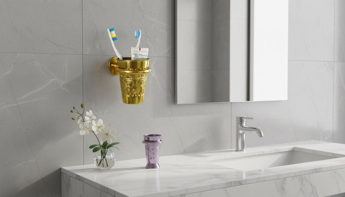 Wall Mounted Brass Toothbrush Holder, Handcrafted Moroccan Vanity Organizer - handcrafted luxury for kitchen and bathroom interiors by Brooklyn Brass