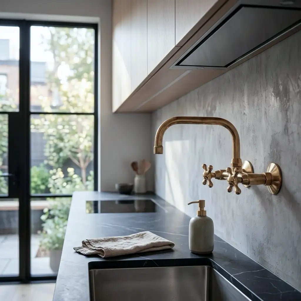 Wall Mounted Solid Brass Faucet For Bathroom and Kitchen - handcrafted luxury Kitchen Faucets for kitchen and bathroom interiors by Brooklyn Brass