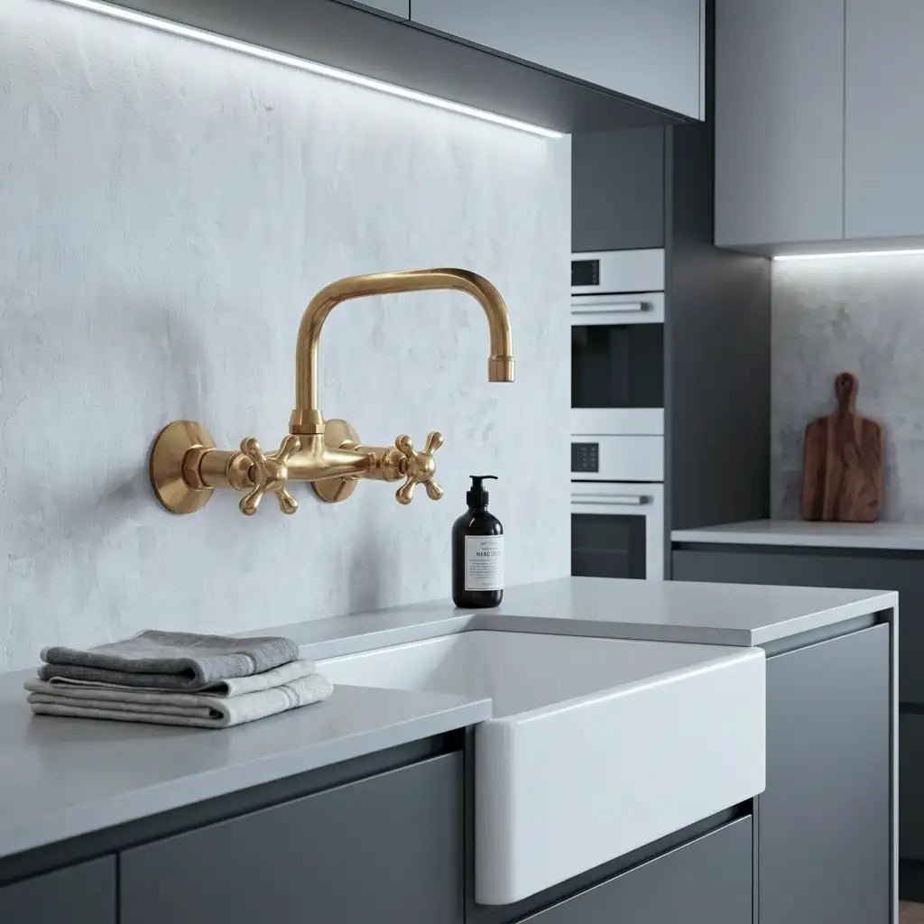 Wall Mounted Solid Brass Faucet For Bathroom and Kitchen - handcrafted luxury Kitchen Faucets for kitchen and bathroom interiors by Brooklyn Brass
