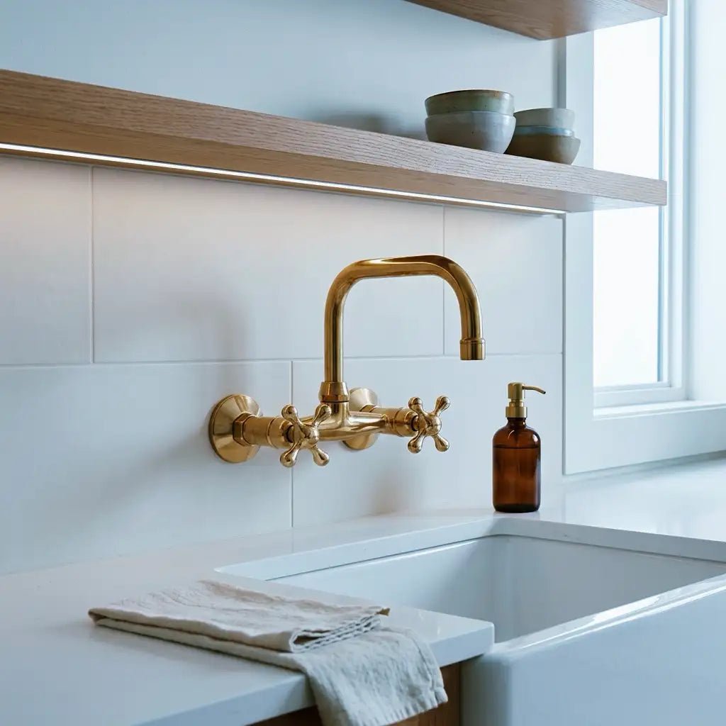 Wall Mounted Solid Brass Faucet For Bathroom and Kitchen - handcrafted luxury Kitchen Faucets for kitchen and bathroom interiors by Brooklyn Brass