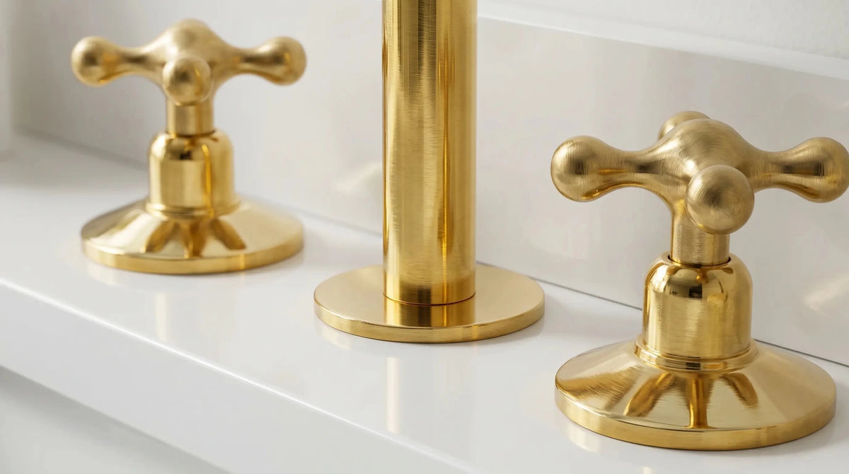 Widespread 3 Holes Solid Brass Faucet, Antique Brass Kitchen Deck Mounted Faucet - handcrafted luxury Kitchen Faucets for kitchen and bathroom interiors by Brooklyn Brass