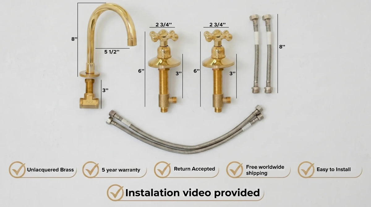 Widespread 3 Holes Solid Brass Faucet, Antique Brass Kitchen Deck Mounted Faucet - handcrafted luxury Kitchen Faucets for kitchen and bathroom interiors by Brooklyn Brass