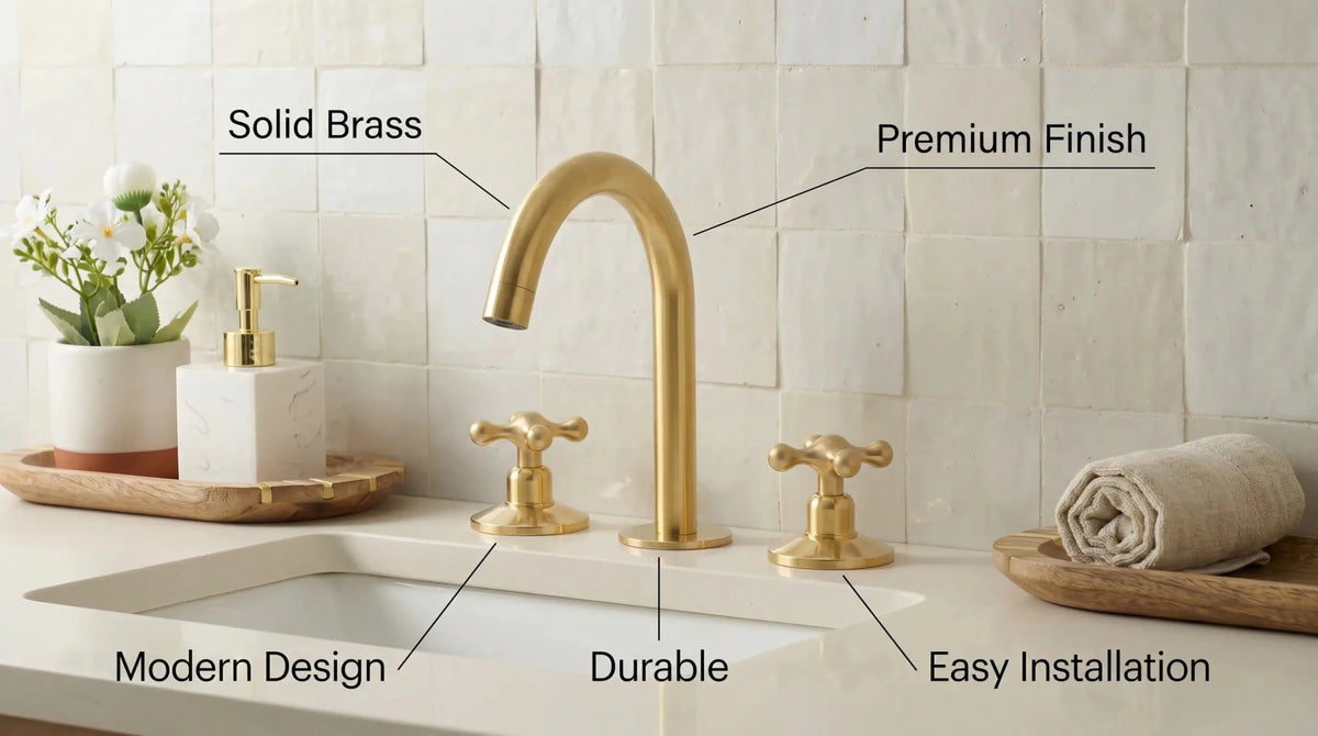 Widespread 3 Holes Solid Brass Faucet, Antique Brass Kitchen Deck Mounted Faucet - handcrafted luxury Kitchen Faucets for kitchen and bathroom interiors by Brooklyn Brass