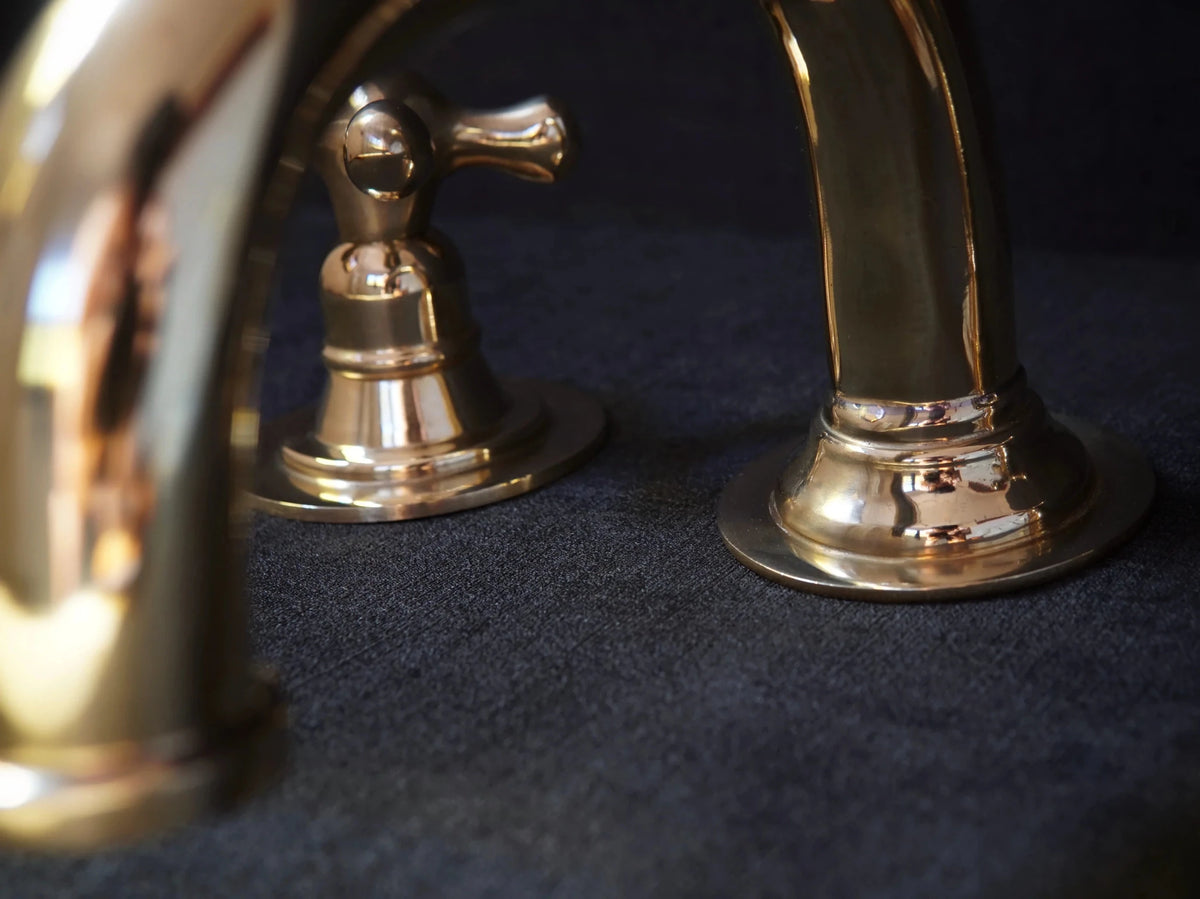 Widespread 3 Holes Solid Unlacquered Brass Faucet, Antique Brass Bathroom Tap - handcrafted luxury Bathroom Faucets for kitchen and bathroom interiors by Brooklyn Brass
