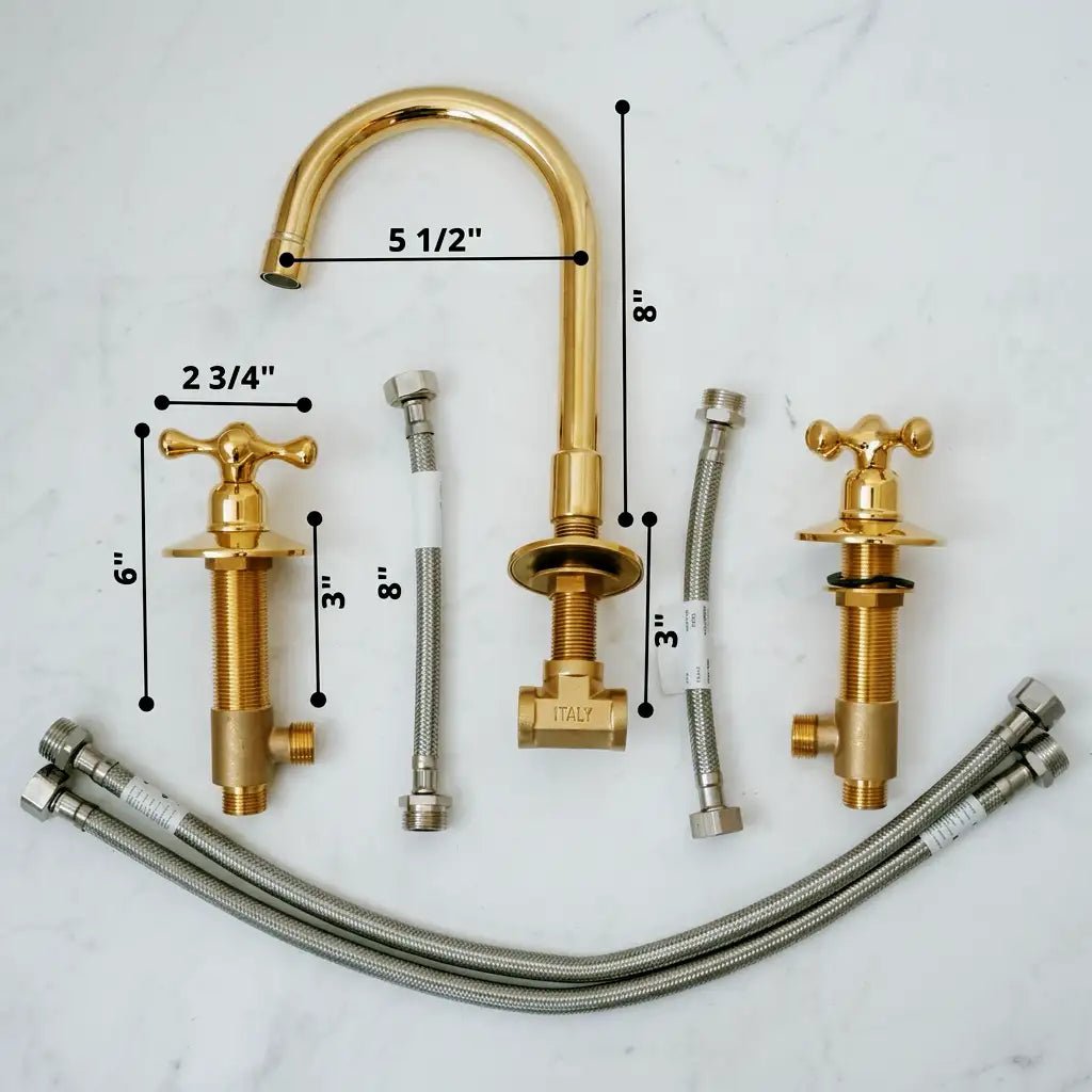 Widespread 3 Holes Solid Unlacquered Brass Faucet, Vanity Sink Bathroom Tap - handcrafted luxury Bathroom Faucets for kitchen and bathroom interiors by Brooklyn Brass