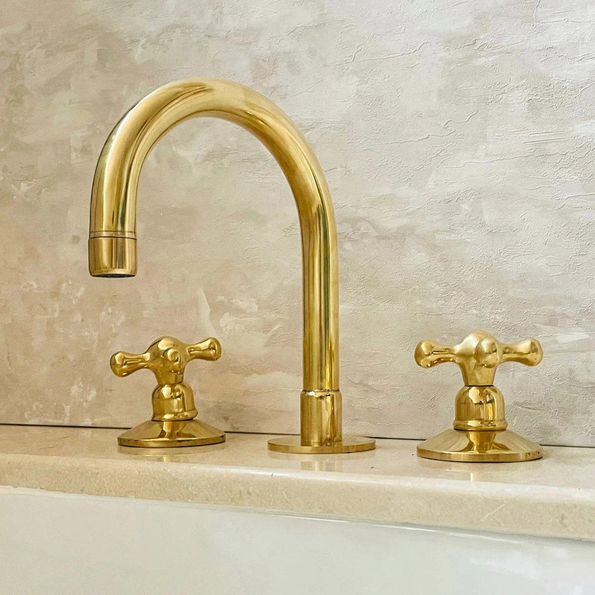 Widespread 3 Holes Solid Unlacquered Brass Faucet, Vanity Sink Bathroom Tap - handcrafted luxury Bathroom Faucets for kitchen and bathroom interiors by Brooklyn Brass