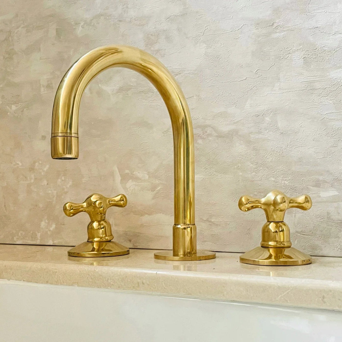 Widespread 3 Holes Solid Unlacquered Brass Faucet, Vanity Sink Bathroom Tap - handcrafted luxury Bathroom Faucets for kitchen and bathroom interiors by Brooklyn Brass